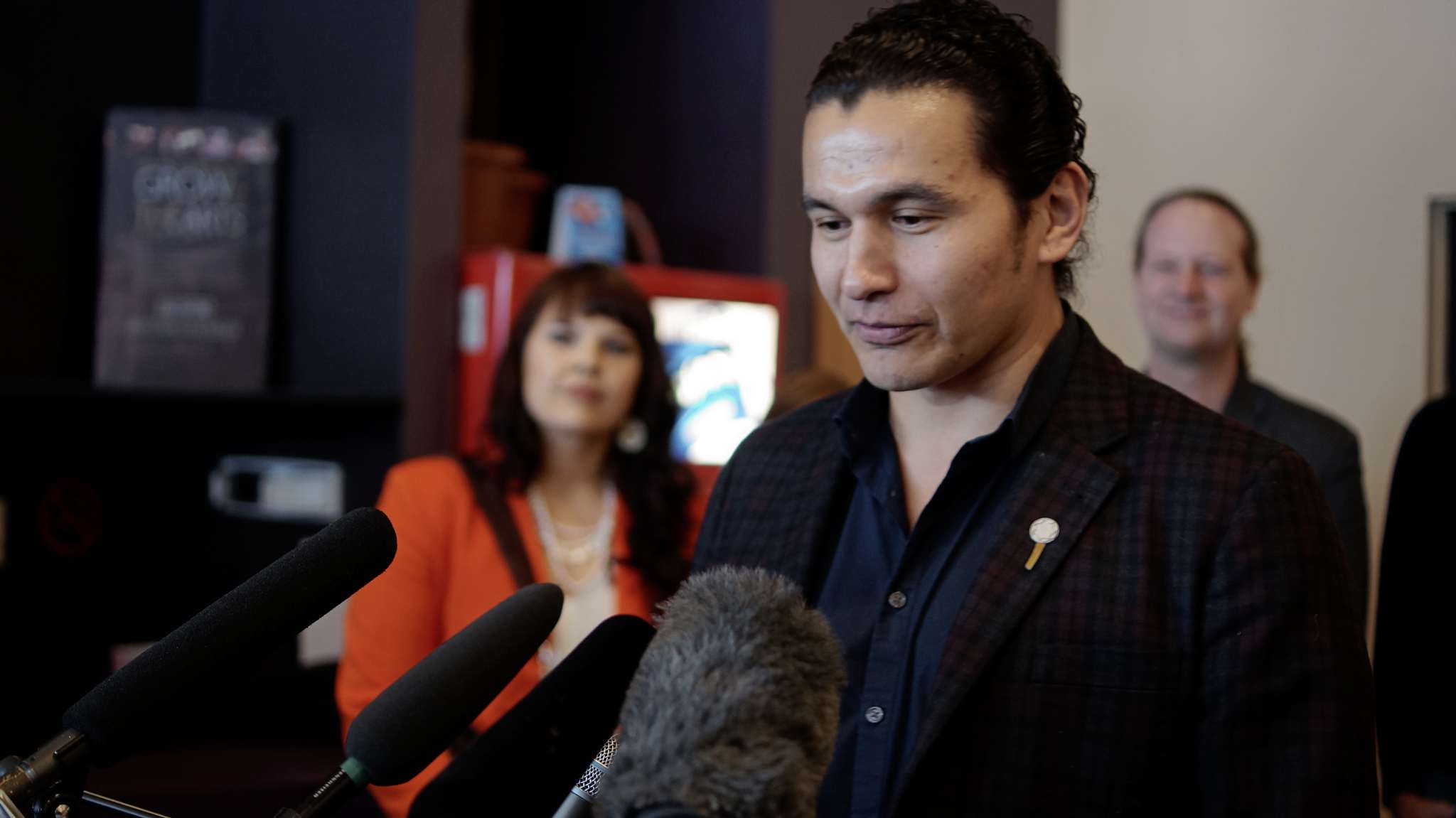Wab Kinew speaks at his campaign launch in Fort Rouge (2015- Winnipeg Free Press)