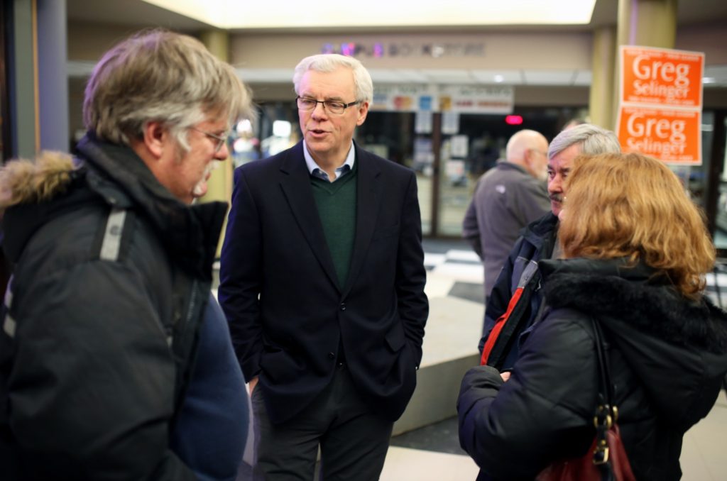 Greg Selinger in Brandon meeting with residents. Brandon Sun- File. 2015)