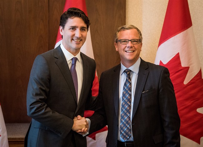 Brad Wall at a recent meeting with Prime Minister Justin Trudeau. (Brandon Sun-CP File. 2016)